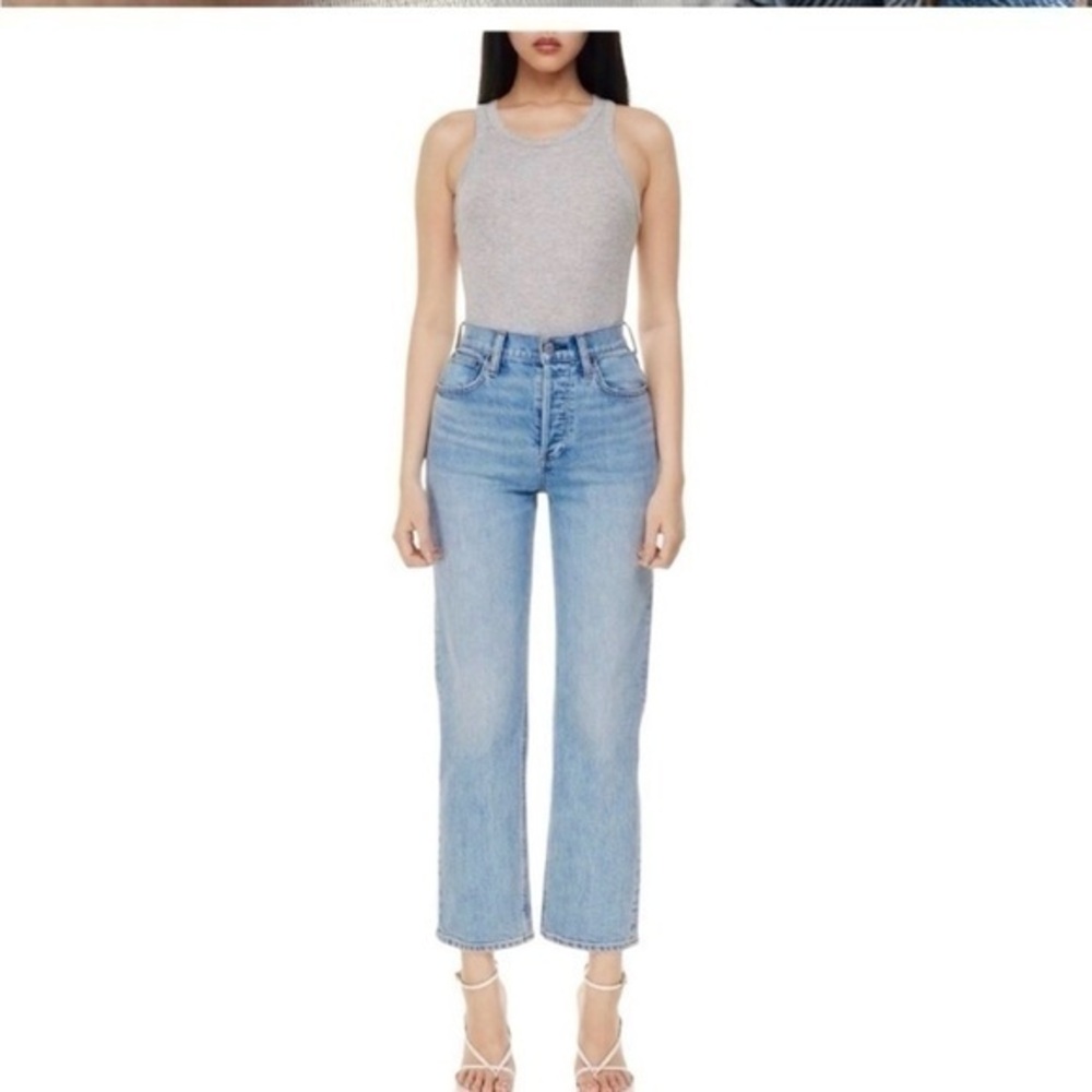 Aritzia Denim Forum Arlo Hi-Rise Button Fly Straight Jean Light Blue 24W 28L